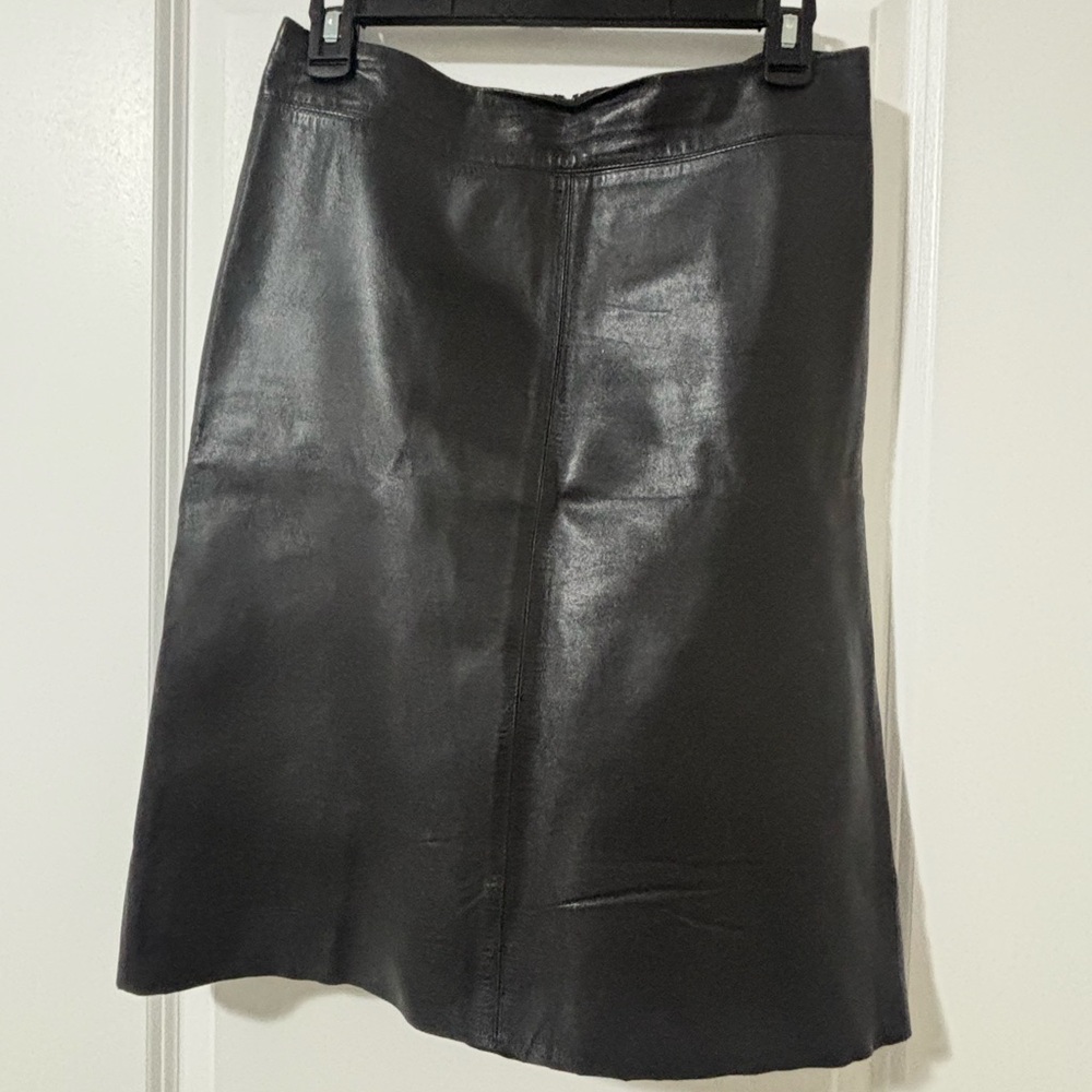 BCBGMaxAzria Black Leather A-Line Skirt
